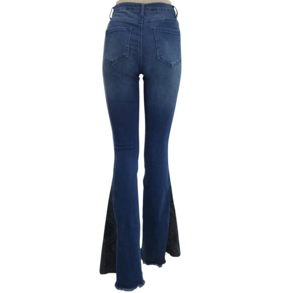 Altar'd State Retro Blue Denim High-Rise Contrast Panel Flare Bell Bottoms Sz 24 - Picture 4 of 8